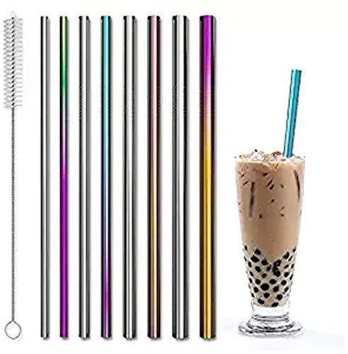 Paja Gama completa de pajitas de metal de acero inoxidable Pajitas reutilizables fáciles de limpiar 8 piezas for reuniones familiares Picnics al aire libre Senderismo Viajes y uso de oficina