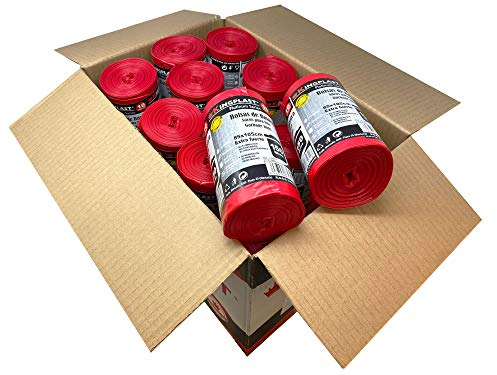 Bolsa de basura línea Platinum color rojo. Tamaño XXL 85x105 cms. 300 sacos de basura extraresistentes y antidesgarro. 10 uds por rollo. Caja 30 rollos