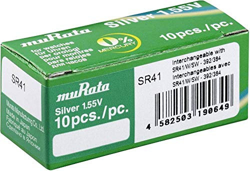 Murata SR41-PBWW 384 - Pilas de botón (óxido de Plata, 45 mAh, 1,55 V, 10 Unidades)