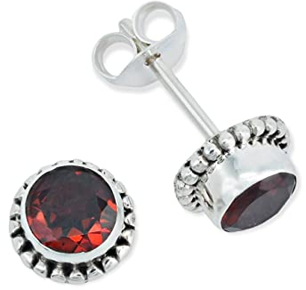 Ohrstecker 925 Silber Granat roter Stein Edelstein Ohrringe echt Silber Damen Sterling Silber Stecker Geschenk(MOS-025-52)