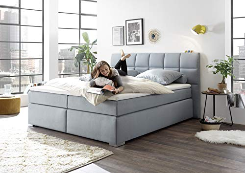 Designer Boxspringbett mit Bettkasten,Lory ´´ 180x200 | H3 bis 130KG | 7 Zonen Komfort Matratzen + Premium Topper (Grau)