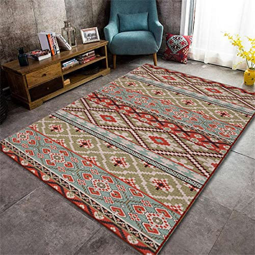 Area Rugs Orientteppich Rot Blau Retro Print Design Kinderzimmer Safe rutschfest Maschinenwaschbar Teppich Zimmer 80X120cm