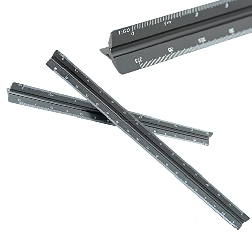 2 Stück Dreikantmaßstab Lineal 30 cm, SZXMDKH Maßstab 1:20, 1:25, 1:50, 1:75, 1:100, 1:125 und 1:100, 1:200, 1:250, 1:300, 1:400, 1:500 (Schwarz)