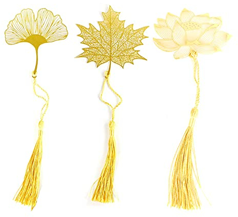 3 Stück Metall Lesezeichen 3D Metall Leaf Lesezeichen mit Quaste Gold Klassisch lesezeichen Hohles Design Ginkgo Biloba Ahornblatt Lesezeichen, Geeignet für Büro, Schule, Heimdekoration und Heimwerken