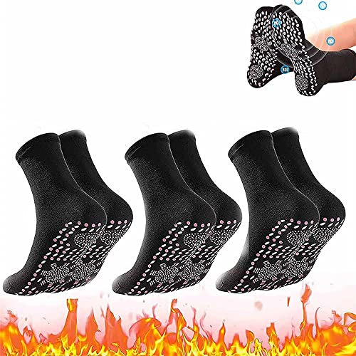 SZTYZ 3 Pairs Tourmaline Acupressure Self-Heating Shaping Socks,Afiz Tourmaline Slimming Health Sock,Foot Massage Hyperthermia Socks,Unisex Magnetic Self-Heating Socks (Black)