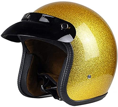 EBAYIN Mofa-Helm Retro Bobber Helm Personalisierte Retro-Motorradhelm Jet Helm Cruiser Chopper Roller Moped Sturzhelm MäNner Und Frauen Jet Helm 3/4 Halbschale Helm ECE Genehmigt,Gold-S=(55~56cm)