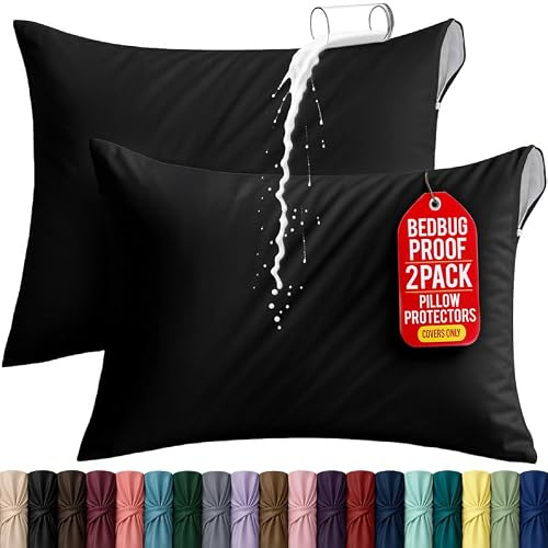 Set of 2 Pillow Protectors with Zipper King Size, Pillow Covers | Ultra Soft Pillow Encasements, Bed Bug & Dust Mite Proof, Moisture Wicking & Waterproof Pillow Cases by Utopia Bedding, Black