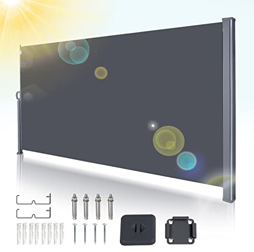 Gimisgu Store latéral, 160x300cm Auvent latéral Extensible Brise-Vue Opaque, Coupe-Vent, Protection Solaire, Paravent Extérieur, pour Balcon, Terrasse et Jardin, Polyester, Gris M3783-EM