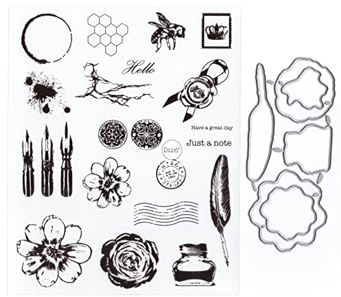 DzIxY Füllfederhalter, Blumen, transparente Stempel und Metall-Stanzformen, Sets für Kartenherstellung, Scrapbooking, Papierbedarf, Dichtungen, Aufbewahrungstaschen
