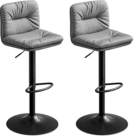 VASAGLE Bar Stools Set of 2, Breakfast Stool Chairs Height Adjustable with PU Cover, 360° Swivel, Kitchen Chairs with Backrest and Footrest, Grey LJB094G88