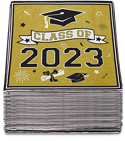 100 Stück Klasse von 2023 Graduation Servietten – Congrats Grad Einweg-Servietten – College High School Graduation Tischdekorationen – Mittagessen Handtücher Abschluss Party Favor Supplies (Schwarz