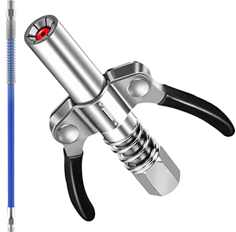 L'Originale Testina Ingrassatore Professionale Autobloccante,Ingrassatore Professionale Pneumatico Pistola Ingrassatore Pistola Ugello per Tutti Pressa per Grasso con Tubo da 30CM (Doppia Maniglia)