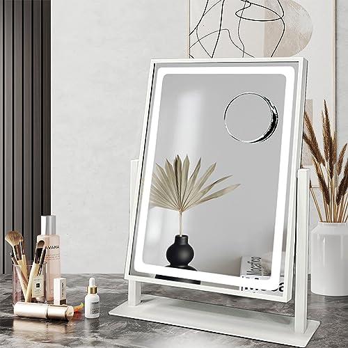 WITFAMILY 16 x 12 Hollywood Makeup Spiegel mit 3 Farblichtmodi und Einstellbarer Helligkeit,360 Tischspiegel mit 10-facher Vergrößerung und EU Stecker,weiß