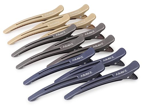 AIMIKE 12 Pezzi Fermagli per Capelli per lo Styling Della Sezione, Pinze per Capelli a Becco D'anatra Senza Pieghe con Banda in Silicone, Professionali Fermagli per Capelli per Parrucchieri, Neutri
