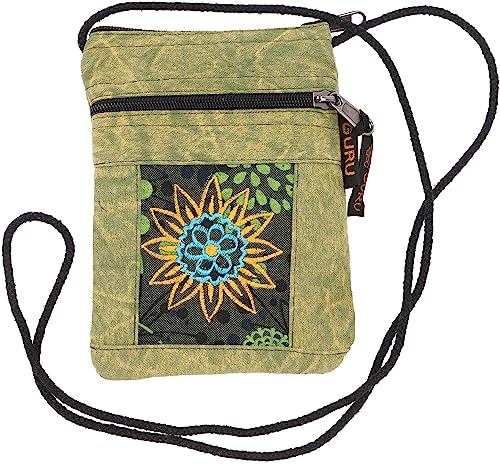 GURU SHOP Boho Brustbeutel, Passporttasche - Grün, Unisex - Erwachsene, Baumwolle, 18x12x4 cm