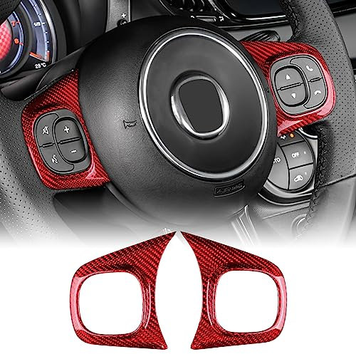 KUNGKIC Telaio del volante dell'auto in fibra di carbonio Telaio del pulsante del volante Adesivo decorativo interno compatibile con FIAT 500 Abarth 595 2008-2023 Accessori,Rosso
