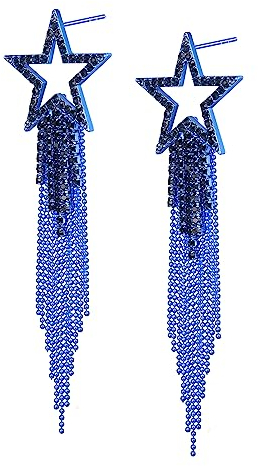EVER FAITH Stern Quasten Ohrringe für Damen Mädchen Tassel Dangle Strass Kristall lange Wasserfall Perlen Fransen Kronleuchter Tropfen Statement Hochzeit Schmuck Blau