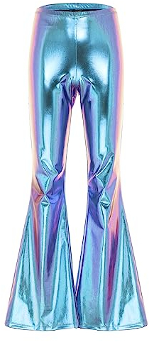Alvivi Herren Hosen Wetlook Tanz Latin Hose Vintage 70er Jahre Hippie Lederhose Schlaghose Glocken Hose Fasching Karneval Party Tanz Clubwear Aa Bunt XXL