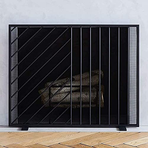 Funkenschutz, Feuerschutz, Funkenschutz, babysicher, Flacher Kaminschutz, Kaminschutz für offenen Kamin, einteiliger Funkenschutz mit Metalldekor-Netz, Schwarz Decoration