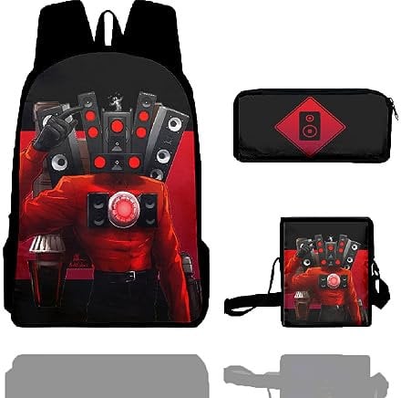 XIAOYIYI Skibidi Toilet Backpack, Skibidi Toilet Titan Speaker Man Backpack, Creative and Interesting Anime Cartoon Backpack Set of 3, with Backpack, Shoulder Bag and Pencil Case