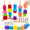 Tosekry Montessori Juguetes Niños 2 3 4 Años, Juegos Educativos Niños 2 3 4 Años Montessori Juegos Apilables Apilar y Enhebrar de Madera Regalo