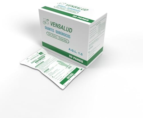 VENSALUD Lot de 100 gants jetables en latex sans poudre A.Q.L 1.5 pour laboratoires, sanitaires, vétérinaires, examens médicaux, blanc (7,5)