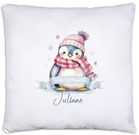 timalo® Personalisiertes Kissen mit Namen Dekokissen Jungen Mädchen Kinder Kopfkissen Geschenk Weihnachten | Pinguin