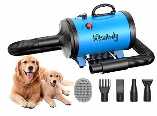 Blanlody Dog Hair Dryer Blaster 3200W/4.5HP Pet Grooming Hair Dryer Low Noise Temperature Heater with 4 Different Nozzles and Pet Grooming Brush