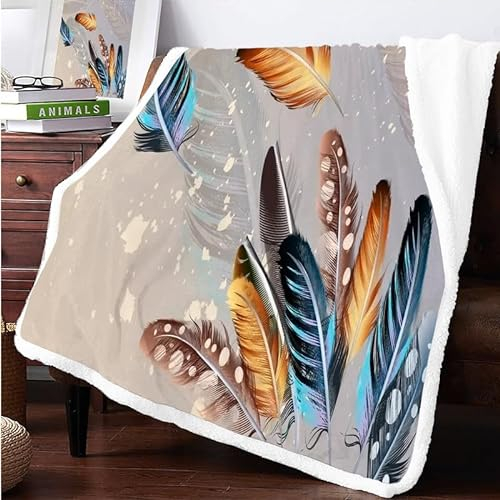 Feder Sherpa Decke 130x150cm Kuscheldecke Flauschig Fleecedecke Beidseitig Klein Winter Dicke Warm Kunstfelldecke für Kinder Knie Sofa Wohnzimmer