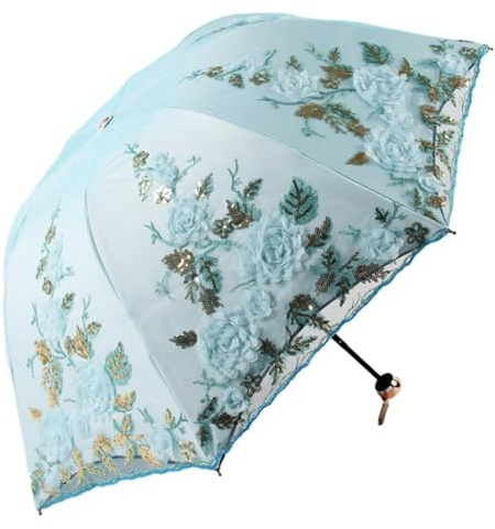 Katutude Brautschirm Anti-UV-Faltschirm 3D-Spitzenblume Vintage-Stickerei kompakter Reiseschirm Spitze Hochzeit Sonnenschirm tragbarer Faltschirm für Mädchen und Frauen