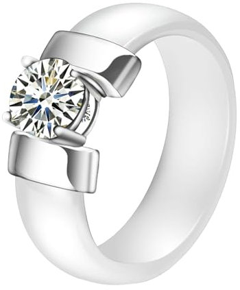 Daesar Herren Ring Keramik, Ringe Partnerringe Personalisiert 7MM Solitär mit Zirkonia Weiß Silber Ring Große 52 (16.6)