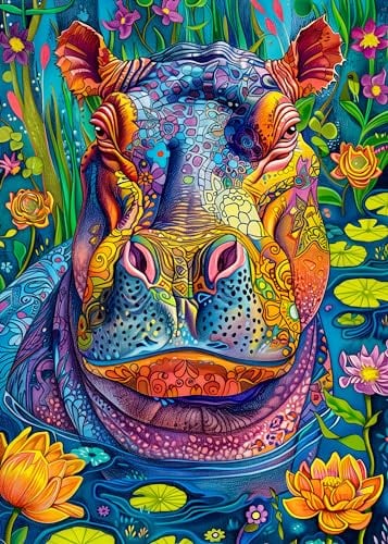 Bgraamiens Puzzle - Nilpferd im Wasser, rechteckig, Nilpferd im Wasser, wildes Tierthema, Farbe, herausfordernd, schönes Puzzle für Erwachsene und Kinder (Hippo im Wasser)