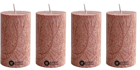Kunstindustrien® Stumpenkerzen 4er-Set, Handgefertigt in Europa, Vegan – 100% Upcycled Olivenwachs, Kerzen lange Brenndauer 27 Std., Unparfümierte Altarkerzen (4 Stk., Ø 6 cm x H 10 cm, Kastanie)