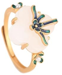 Caiduoduo Damen Ringe Cloisonné Imitation Jade Ringe Frauen Chinesische Emaille Vintage Ringe Cheongsam Schmuck