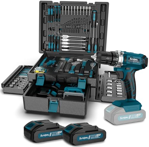 Sundpey Trapano Avvitatore Batteria 21 V - Cassetta Attrezzi Completa 255 Pezzi con Avvitatore a Batteria Set Attrezzi da Lavoro con Cassetto per la Casa e la Riparazione Dell'auto per Fai Da Te