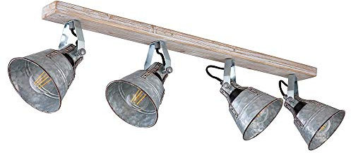 Deckenstrahler Deckenleuchte 4 flammig Wohnzimmerlampe Spotleuchte beweglich Holzlampe, Metall zinkfarben, 4x E27, LxH 82x18 cm