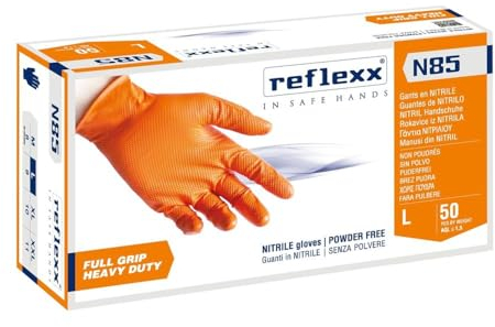 REFLEXX N85 500 Guanti in nitrile ARANCIONI SP - FULL GRIP - pacco da 500 PZ - VARIE TAGLIE OFFERTA - USO PESANTE PER MECCANICI CARROZZIERI (XL)