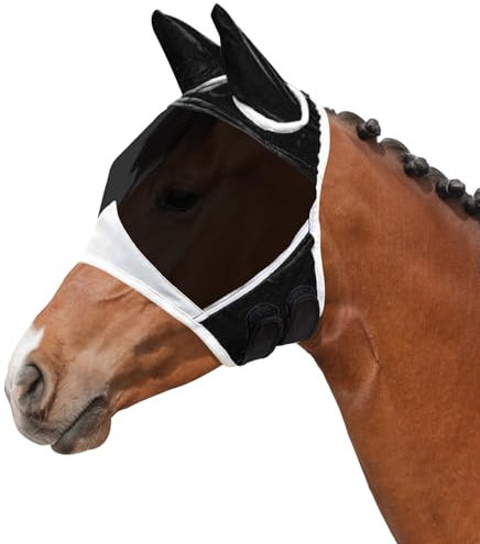 Maschera da mosche per cavalli con paraorecchie, protezione contro i raggi UV, protezione contro le mosche con orecchie, maschera per cavallo Fly Head con orecchie, Fly Head Mask with Ears, Fly