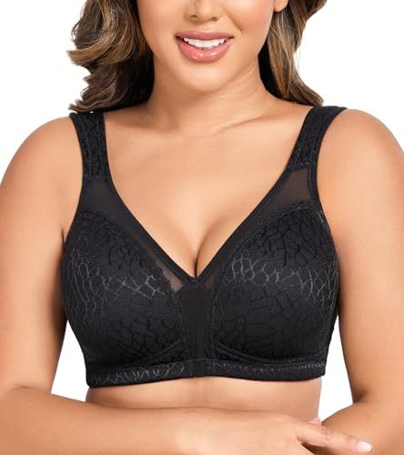 Curyon Plus Size Everyday Bras for Women Minimizer Full Coverage Non Padded Wirefree Black 38F