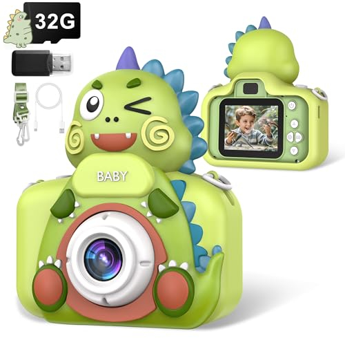 Bistfy Camara Fotos Infantil 48MP y 1080P HD Digital Selfie Video Cámara para 3-12 Años Niños y Niñas, 2.4 Pantalla IPS con 32GB SD Card Cámara Digital para Niños (Dinosaurios)