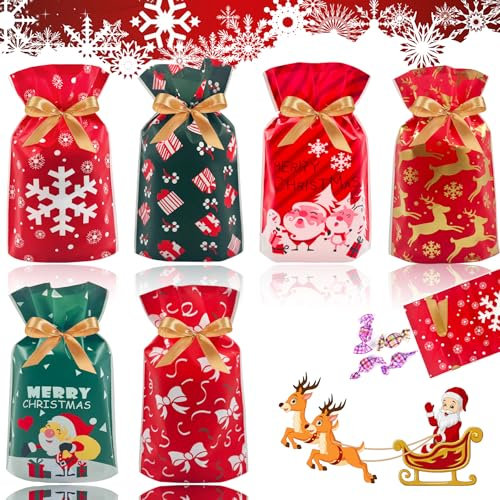 YeahBoom 60 Stücke Weihnachten Geschenkbeutel, 6 Design, Candy Tüten, Cookie Beutel, Partytüten, Treat Tasche
