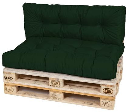 TexDeko® Garden Palettenkissen Set 2-TLG 120x80x18cm Dunkelgrün | In- & Outdoor, wasserabweisend, UV-beständig, zusätzlicher Vliesmantel, formstabile Palettenpolster, gesteppt, Gartenmöbel