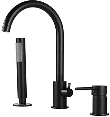Schwarzes Badewannen-Mischarmatur-Set mit Handbrause, Schwanenhals-Armaturen, 3-Loch-Badewannen-Duschsystem