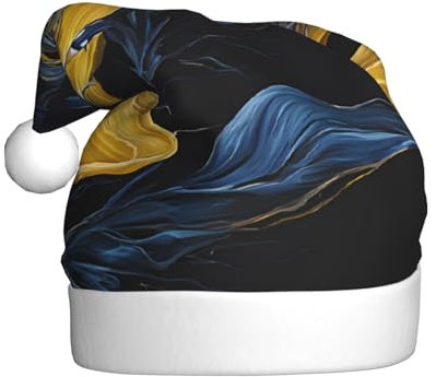 UENFFKDAP Türkis, Blau, Gold, Blumen, Plüsch-Weihnachtsmütze, Weihnachtsmütze, Unisex, Samt, bequeme Weihnachtsfeier-Hüte, Neujahrsparty-Dekorationen