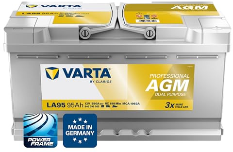 VARTA Professional Dual Purpose AGM (LA95) 12V 95Ah 850A - Nassbatterie für Wohnmobile, Wohnwagen & Boote - Resistente Starter- & Versorgerbatterie hoher Energiebedarf - Bleisäurebatterie wartungsfrei
