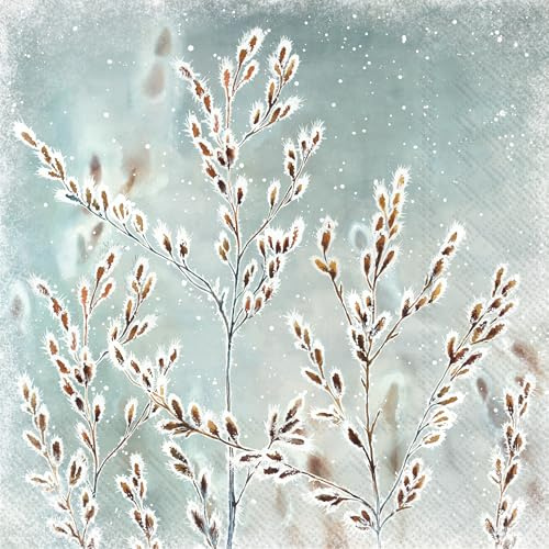 IHR - L 1088545 - Lunch Servietten, Papier, 20 Stück, Gräser im Schnee, Frozen Winter, 33cm x 33cm, 3 Lagig