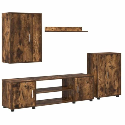 vidaXL 4 Piece TV Cabinet Set Wall-mounted Somoked oak Engineered wood, Modern Minimalist Tv Cabinet, Rectangular Design, Adjustable Feet, Ample Storage, Wall-Mounted Unit for Living Room Setup