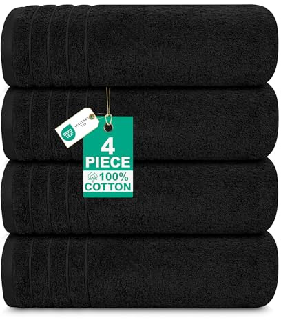 100% Cotton Extra Large Bath Towels Set of 4 (76x152cm) Black - 450 GSM | Hotel Quality Towel, Super Soft, Lightweight Quick Dry & Highly Absorbent Bathroom Bale Towels for Adults | OEKO-Tex Standard