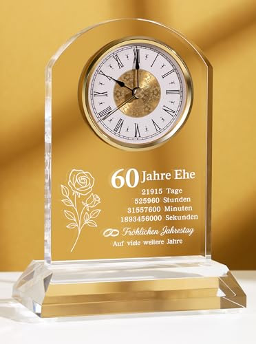 Diamantene Hochzeit Geschenk – Quarz-Schreibtischuhr zum 60. Hochzeitstag | Für Ehemann, Ehefrau, Eltern, Großeltern, Freunde & Nachbarn, Leises Quarzwerk, Geschenkbox Mit Grußkarte, Deko Für Zuhause