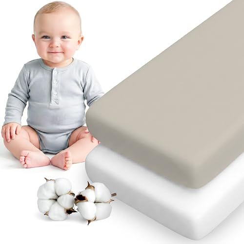 Dreamzie - 2er Set Spannbettlaken 50x83 cm Kinderwagen - Baumwolle | Grau/Weiß · 50x83 cm · Kinderwagen, Wiege & Reisebett · Soft · Atmungsaktiv · Oeko-Tex